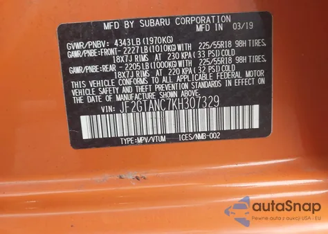 2019 Subaru Crosstrek 2.0I Limited from USA, damaged, VIN JF2GTANC7KH307329